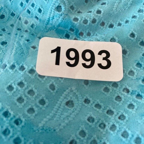 Michael Kors Shirt Womens 0X Aqua Blue‎ Eyelet Stretch Faux Wrap Top Sleeveless - Picture 11 of 11